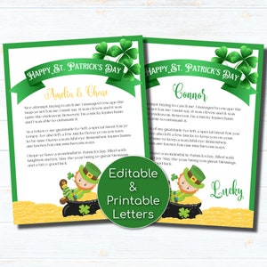 Carta de duende editable, Carta del duende, Carta de duende personalizada del Día de San Patricio, Prop de duende