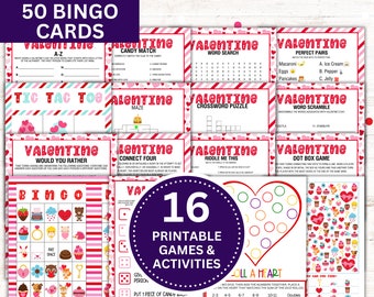 Juegos imprimibles del Día de San Valentín / Paquete de juegos de San Valentín / Juegos para niños de San Valentín / Juegos de fiesta de San Valentín / Bingo de San Valentín