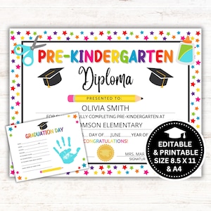Pre-Kindergarten-Abschluss-Diplom, bearbeitbares Vor-Kindergarten-Zertifikat