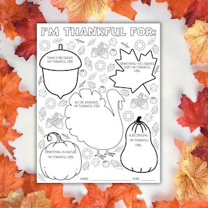 Thanksgiving "I'm Thankful For" Coloring Sheet Printable - Gratitude Activity Instant Download