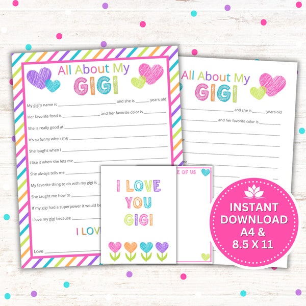 Mother's Day Gift - All About My Gigi Printable - Grandparents Day Card - Instant Download