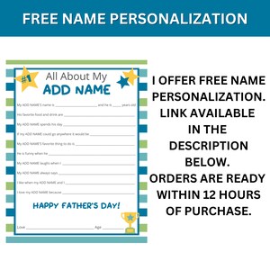 All About My Pop Pop Printable - Father's Day Gift - Instant Download ...