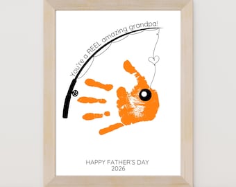Father's Day Handprint Craft Printable, Fishing Grandpa Gift from Kids, Instant Download PDF