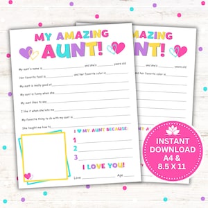 Muttertagsgeschenk, Meine tolle Tante zum Ausdrucken, Geburtstagsgeschenk, Sofort-Download PDF, 8,5 x 11 & A4