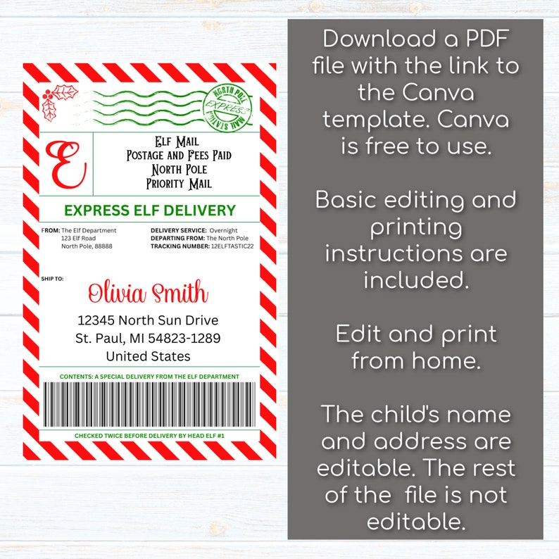 Elf Labels Elf Mail Shipping Label Elf Accessories Elf Etsy