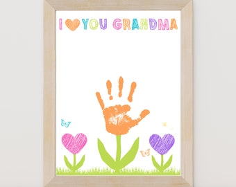 Arte con huellas de manos "Te quiero, abuela", regalo para el Día de la Madre (PDF)