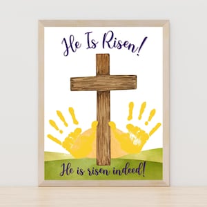 Religious Easter Handprint Craft &#39;He Is Risen&#39; - Cross Printable, Instant Download PDF