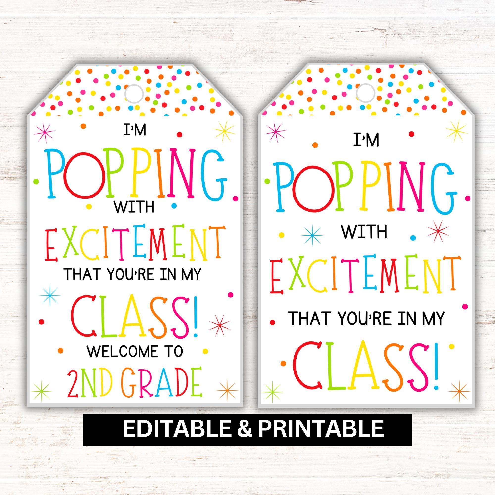 Editable Back to School Gift Tags - I'm Popping with Excitement, Teacher Tags, Canva and Instant Download