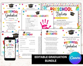 Graduación Preescolar, Invitación de Graduación, Programa de Graduación, Plantillas Editables de Graduación Preescolar, Plantilla Canva, PDF