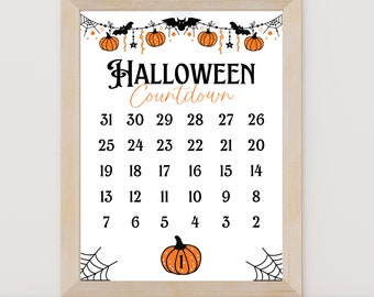 Halloween Countdown Printable | Halloween Decor | Instant Download PDF | Two Designs 1-31 & 31-1