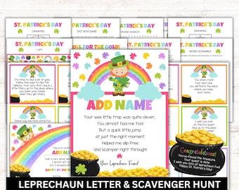 St. Patrick’s Day Scavenger Hunt & Letter Bundle, Editable Leprechaun Treasure Hunt Kids, Instant Download