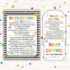 Ready Confetti Poem and Tag Printable, Back to School Poem, Meet the Teacher Gift, Instant Download PDF, First Day of School Favor