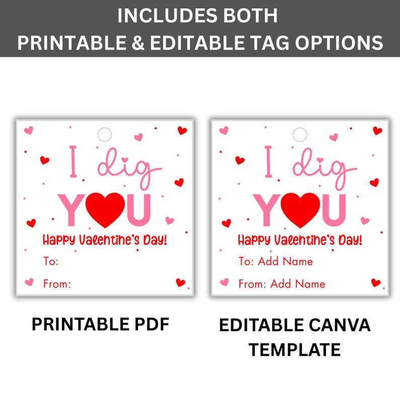 I Dig You Valentine Tags | Printable Classroom Valentines - Etsy