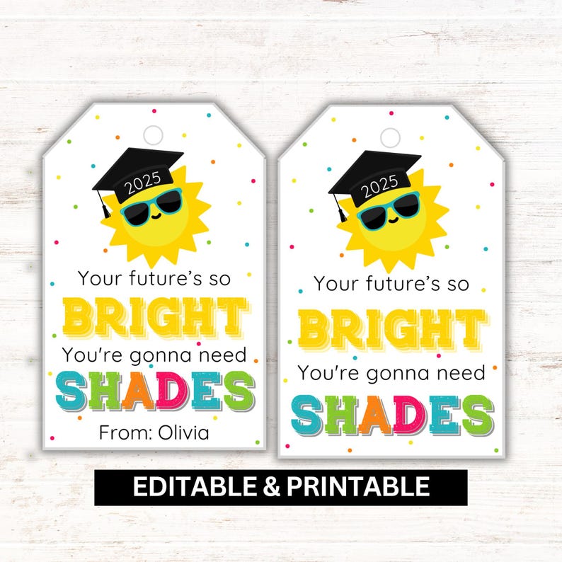 Bright Future Graduation Favor Tags: Sunglasses Gift (editable, Instant ...