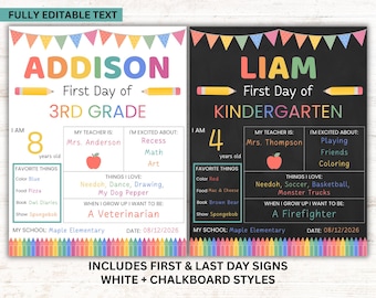Editable First & Last Day of School Sign, Back to School Printable