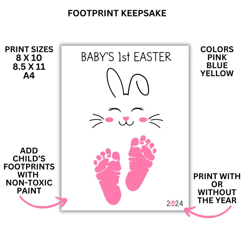 Baby's First Easter Footprint Printable Kid's Footprint Art Memorable Keepsake 3 Color Options Print Sizes 8 x 10, 8.5 x 11, A4 image 2