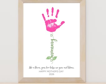 Mother’s Day Mommy Handprint Printable Craft, Handprint Flower Art, Kids DIY Gift for Mom
