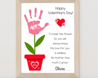 Valentine Handprint Craft for Kids, Flower Poem Keepsake, Printable Valentine Activity, Instant Download