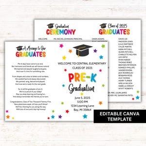 Editable Pre-K Graduation Program, Canva Template, Instant Download, 8.5x11 & A4, Preschool Graduation Ceremony