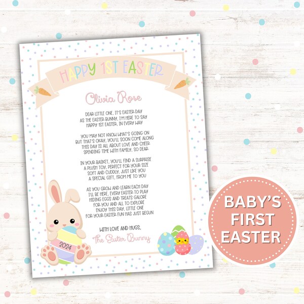 Baby's First Easter, Letter from the Easter Bunny, Printable and Editable, 8.5x11 and A4 Sizes, Instant Download