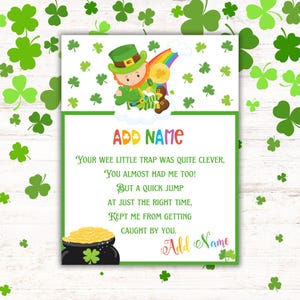 Carta de duende personalizada / Nota personalizada para el día de San Patricio / Sorpresa de duende para niños
