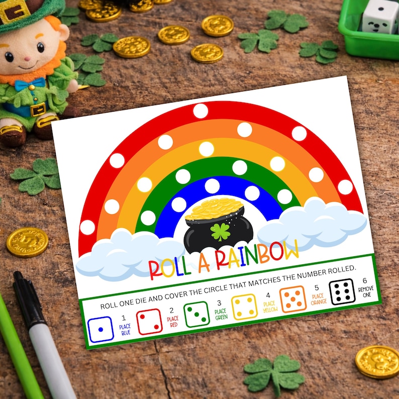 Printable St Patrick’s Day board game using cereal or candy markers
