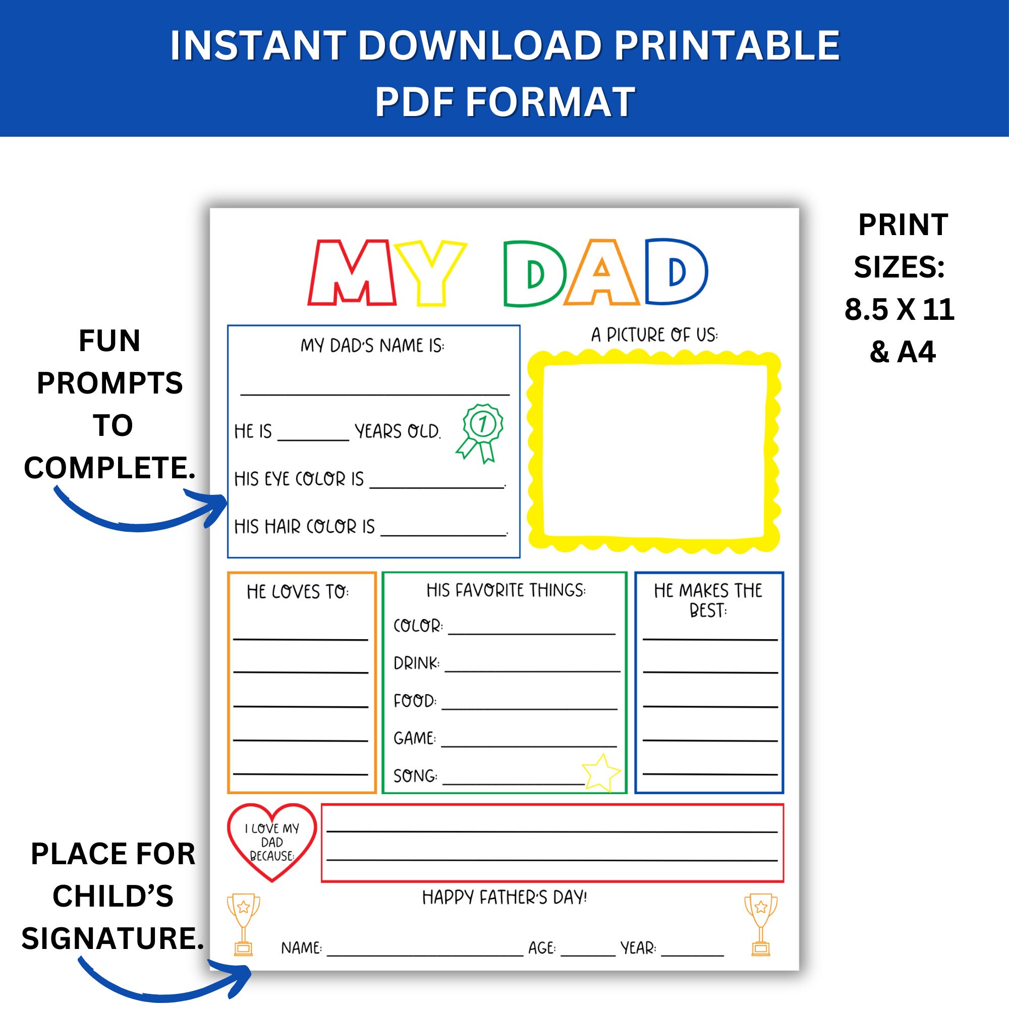 All About My Dad Printable: Father's Day Activity (PDF Download) - Etsy