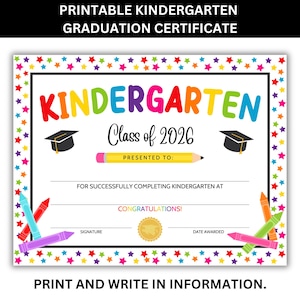 Printable kindergarten diploma template PDF graduation certificate for kids easy to print and fill in student details
