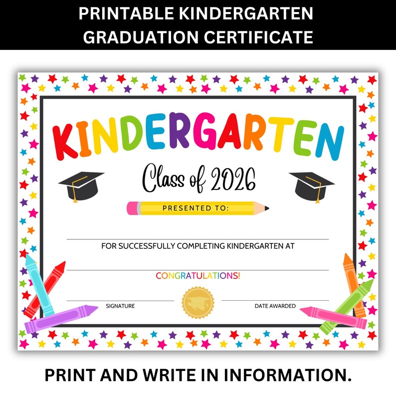 Printable kindergarten diploma template PDF graduation certificate for kids easy to print and fill in student details