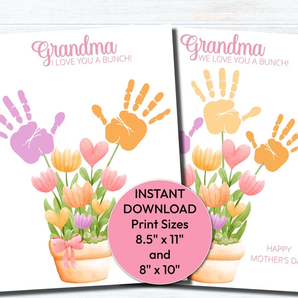 Mother's Day Handprint, Mother's Day Gift Grandma, Flower Handprint Craft, Mother's Day Handprint Craft, Instant Download, PDF