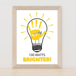 100th Day of School Handprint Craft | &quot;100 Watts Brighter&quot; Printable | Instant Download