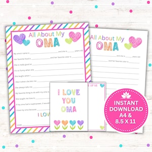Cadeau de fête des mères pour grand-mère, tout sur mon Oma imprimable, fête des grands-parents, téléchargement immédiat au format PDF - A4 - 8,5 x 11