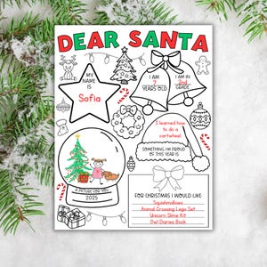 Plantilla imprimible de carta a Papá Noel / Actividad para colorear navideña para niños / Descarga en PDF