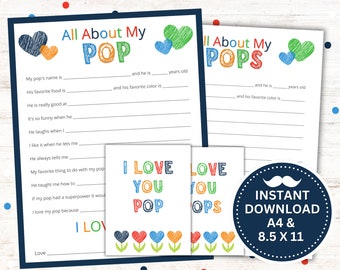 Father's Day Gift for Pop, All About My Pop Printable, Father's Day ...