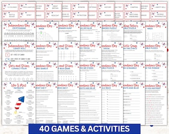 4th of July Games Bundle Printable | 40 Patriotic Games for Kids & Adults | Party Activities | Instant Download PDF | July 4 Fun Pack