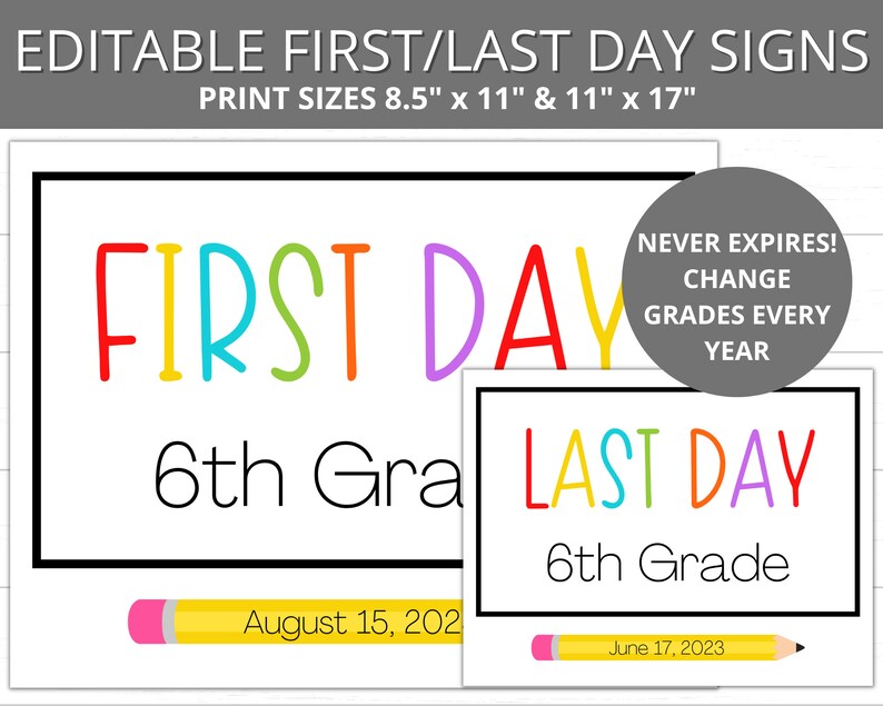 Editable School Sign 6th Grade Printable First Day 6th Etsy Canada