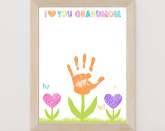 Handprint Flower Art, Mother's Day Gift for Grandma (Instant Download PDF)