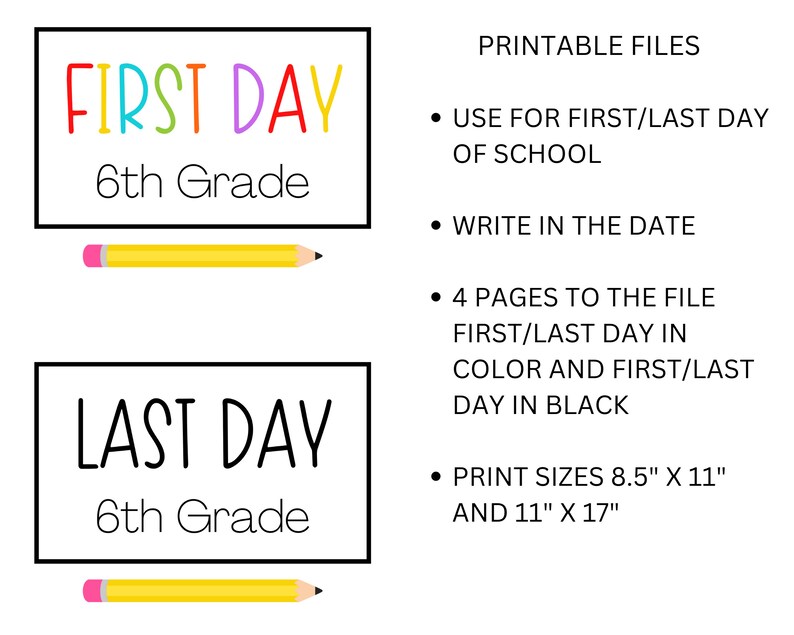 Editable School Sign 6th Grade Printable First Day 6th Etsy Canada