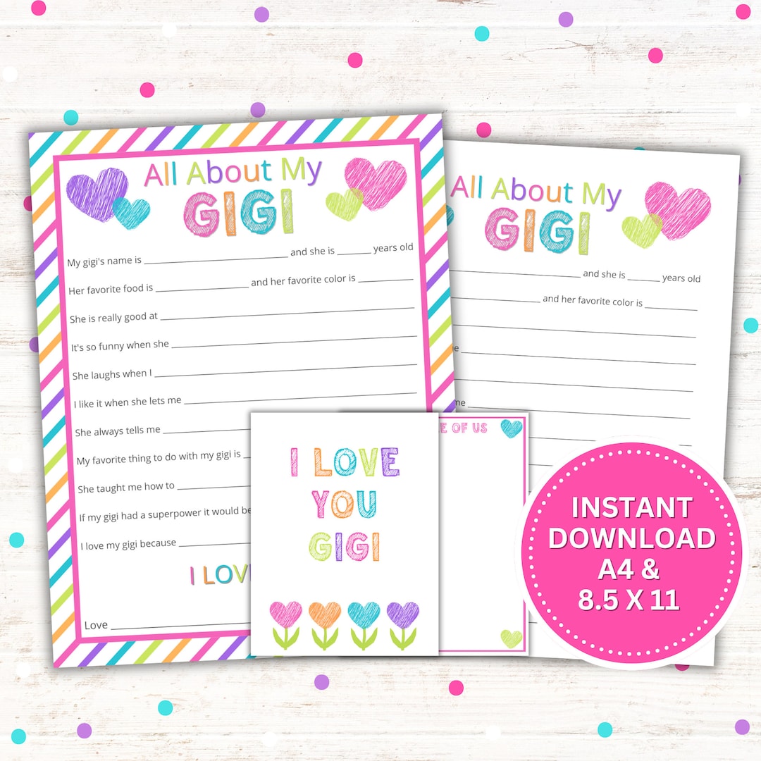 Mother's Day Gift All About My Gigi Printable Grandparents Day Card ...