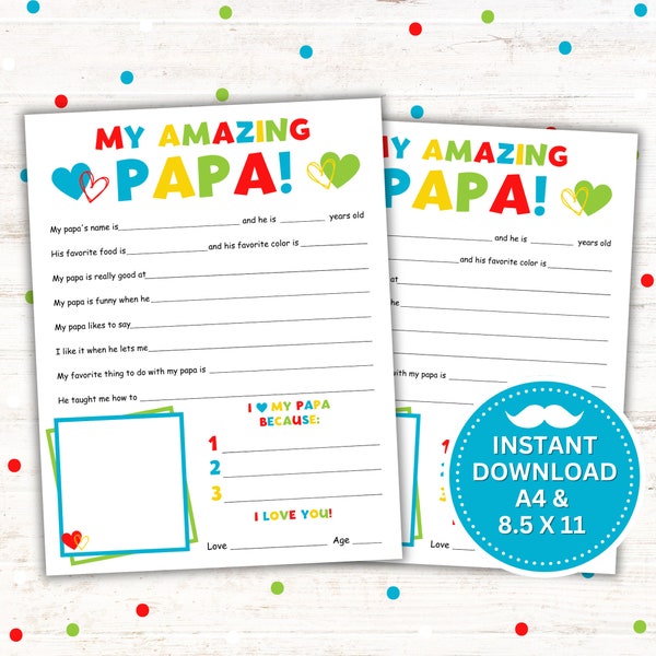 My Amazing Papa Printable - Father's Day Gift, Grandpa Birthday Gift - Grandparents Day - Instant Download PDF