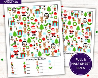 Christmas "How Many Can You Find" Printable Activity, Full and Half Sheets, Instant Download