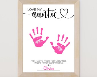 Arte con huellas de manos y pies de "Amo a mi tía": Regalo para tía (Descarga instantánea)