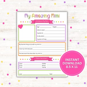 Personalized Gift for Mimi, Card for Mimi, Grandparent&#39;s Day Gift from Grandkid, Grandparent&#39;s Day Gift from Grandkids, Mimi Printable