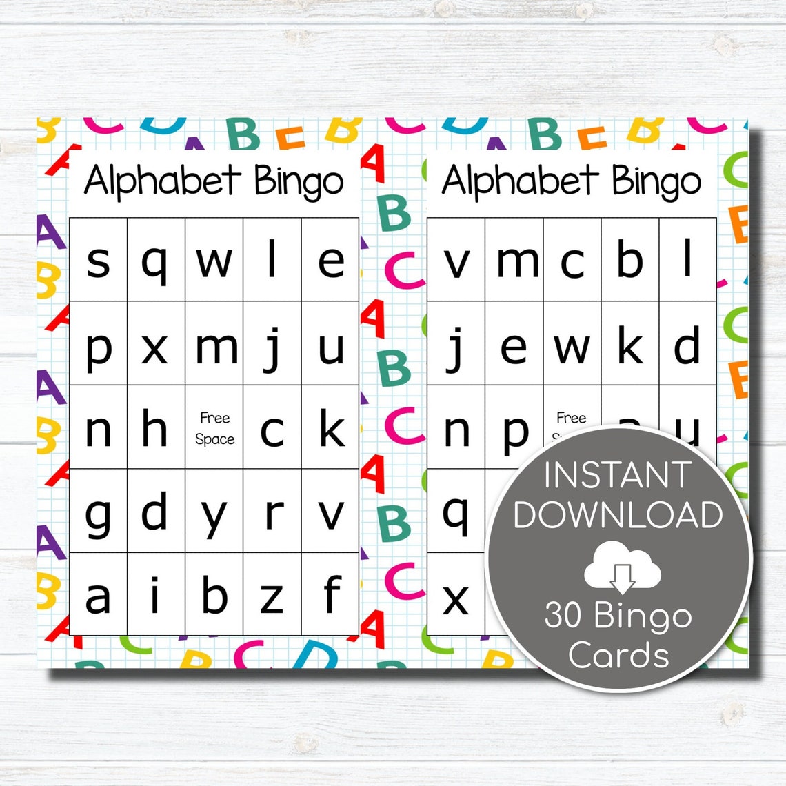 Printable Alphabet Games Alphabet Worksheets Alphabet Bingo - Etsy