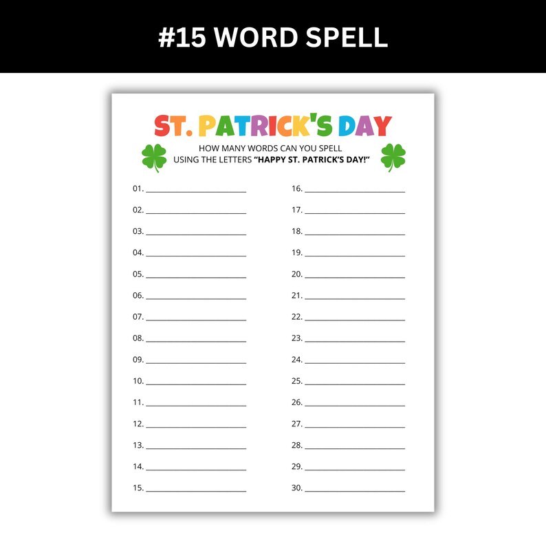 St. Patrick's Day word spell. how many words can you spell with Happy St. Patrick's Day!