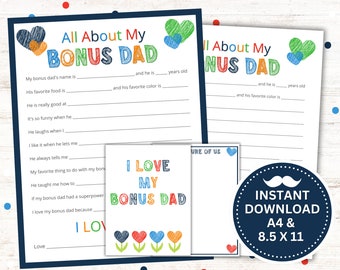 Father's Day Gift All About My Bonus Dad Printable | Bonus Dad Birthday| Instant Download
