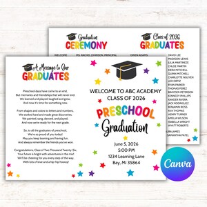 Bearbeitbares Vorschul-Abschlussprogramm: Canva-Vorlage (Sofortdownload)