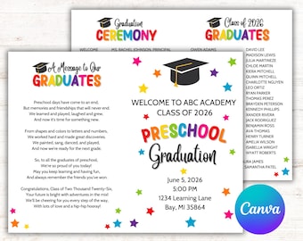Editable Preschool Graduation Program: Canva Template (Instant Download)