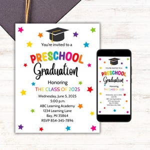 Editable Preschool Graduation Invitation, Canva Template, 8.5x11 &amp; A4 ...