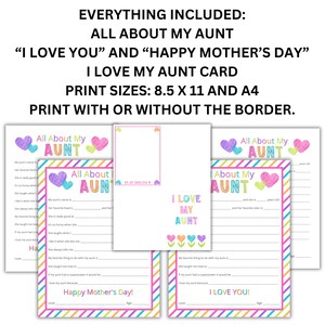 Mother's Day Gift, All About My Aunt Printable, Birthday Gift, Instant ...